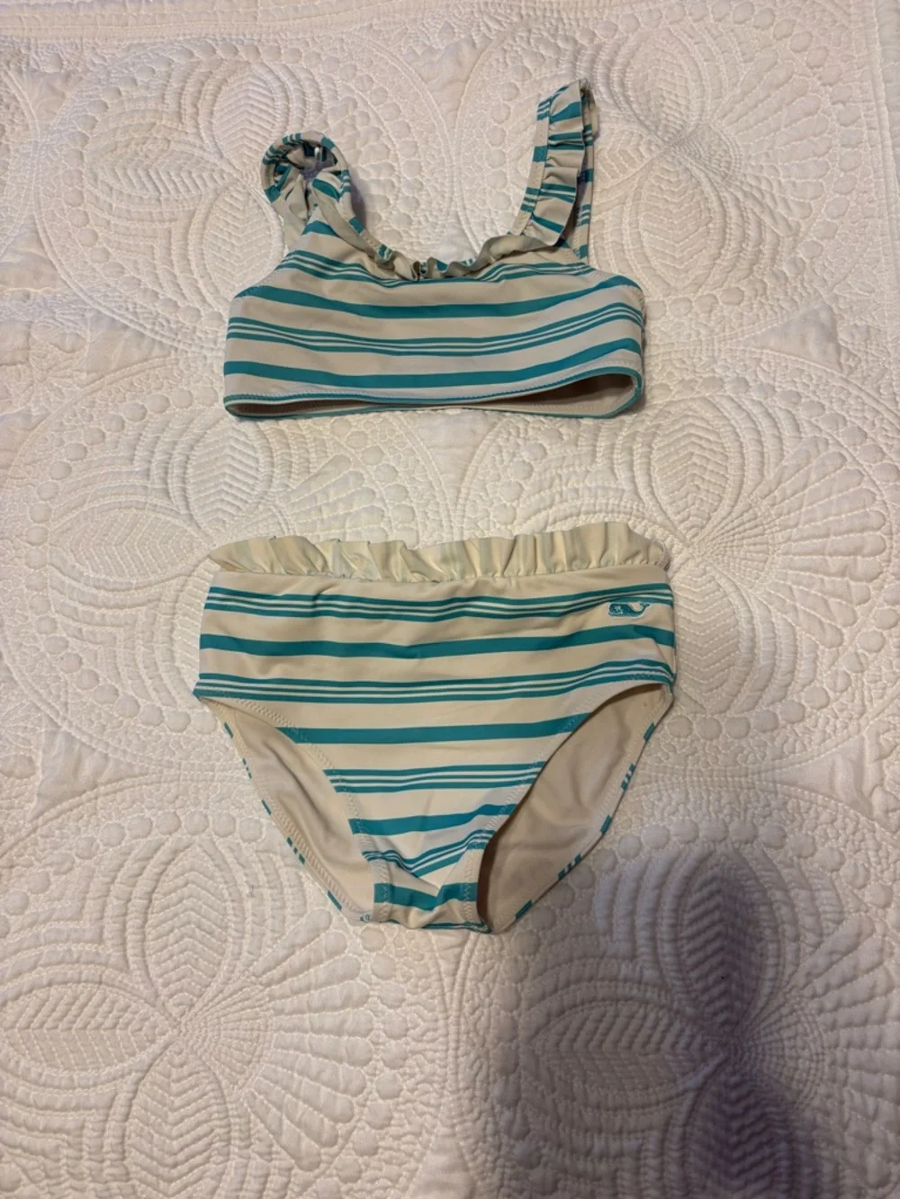 Vineyard Vines‎ Girls Bikini Set Size 4T Teal Stripe Ruffle 2PC Swim